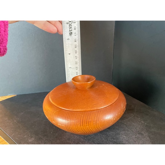 Vintage Fischer Wismar Turned Wood Lidded Bowl Mid Century Modern German Decor - Picture 12 of 12